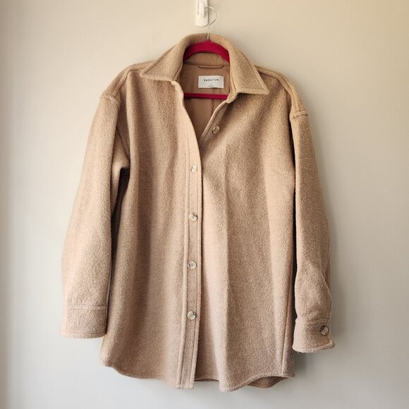 Babaton Merino Wool ShacketWomen's SmallTan Collar Button Down Unlined